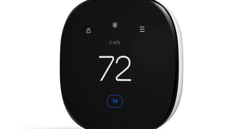 Smart wall thermostat used to schedule the best winter thermostat settings in a Durham Region home